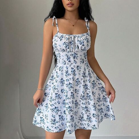 Women Casual Summer Tank Dresses Tie Back Casual Sleeveless Mini Crew Neck Elegant Party Dress in Kuwait