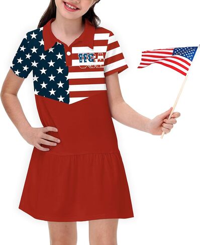 Remimi Girls 4th of July Patriotic Dress American Flag Short Sleeve Dresses 5-14 Years in Kuwait
