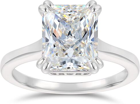 14K White Gold 4 Carat Radiant Cut Moissanite Rings 14K Hidden Halo Moissanite Engagement Ring 14K 4 Carat Radiant Rings for Women in Saudi Arabia