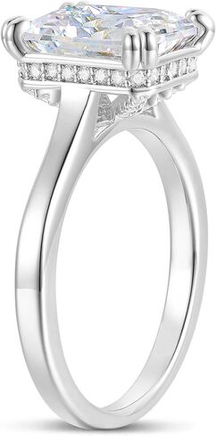 14K White Gold 4 Carat Radiant Cut Moissanite Rings 14K Hidden Halo Moissanite Engagement Ring 14K 4 Carat Radiant Rings for Women in Saudi Arabia