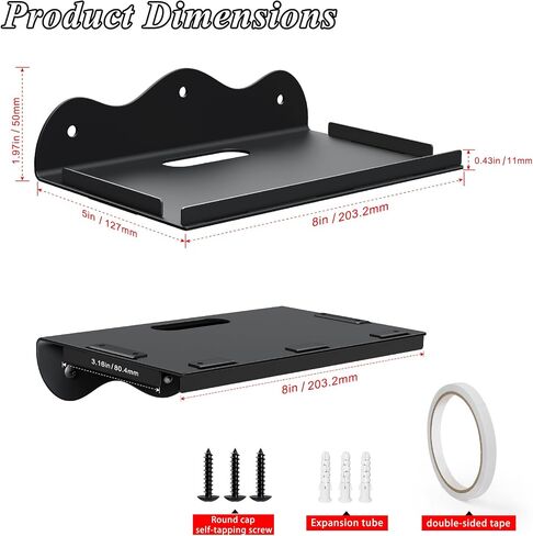 Floating Shelves for Wall, Small Metal Wall Mounted Shelf with Lip, Floating Decorative Picture Shelves for Router, Speaker, Camera, for Bedroom Bathroom Kitchen Indoor Outdoor Patio-8 Inch, Black in Saudi Arabia