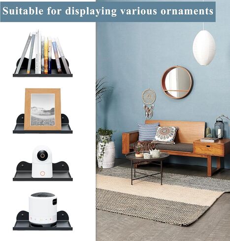 Floating Shelves for Wall, Small Metal Wall Mounted Shelf with Lip, Floating Decorative Picture Shelves for Router, Speaker, Camera, for Bedroom Bathroom Kitchen Indoor Outdoor Patio-8 Inch, Black in Saudi Arabia