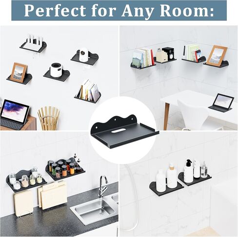 Floating Shelves for Wall, Small Metal Wall Mounted Shelf with Lip, Floating Decorative Picture Shelves for Router, Speaker, Camera, for Bedroom Bathroom Kitchen Indoor Outdoor Patio-8 Inch, Black in Saudi Arabia