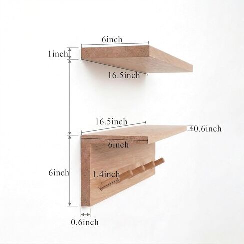 Floating Wall Shelves with Hooks, Rustic Wood Coat Rack & Storage Organizer for Entryway, Kitchen & Bedroom, Wall Mounted Display Shelf for Books, Plants & Photos in Saudi Arabia
