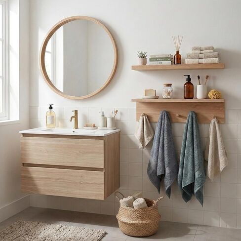Floating Wall Shelves with Hooks, Rustic Wood Coat Rack & Storage Organizer for Entryway, Kitchen & Bedroom, Wall Mounted Display Shelf for Books, Plants & Photos in Saudi Arabia