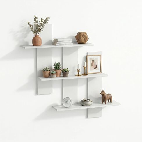 White Floating Shelves for Wall Rectangular Wood-Plastic Wall Shelves Small Display Shelf for Bedroom and Bathroom Decor Storage Shelves for Toys and Figures in Saudi Arabia