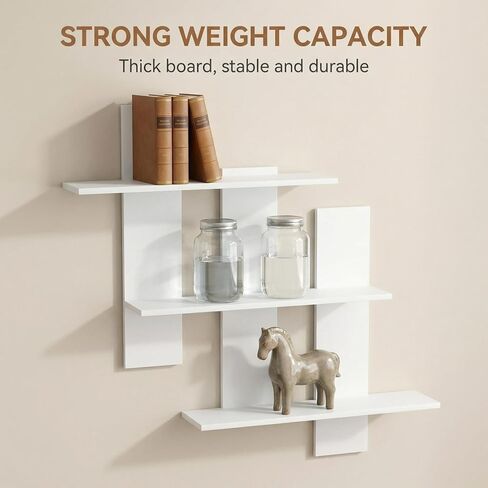 White Floating Shelves for Wall Rectangular Wood-Plastic Wall Shelves Small Display Shelf for Bedroom and Bathroom Decor Storage Shelves for Toys and Figures in Saudi Arabia