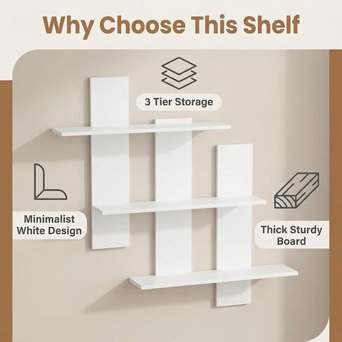 White Floating Shelves for Wall Rectangular Wood-Plastic Wall Shelves Small Display Shelf for Bedroom and Bathroom Decor Storage Shelves for Toys and Figures in Saudi Arabia