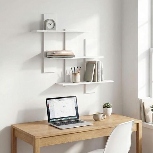 White Floating Shelves for Wall Rectangular Wood-Plastic Wall Shelves Small Display Shelf for Bedroom and Bathroom Decor Storage Shelves for Toys and Figures in Saudi Arabia