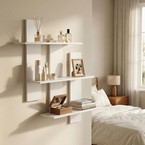 White Floating Shelves for Wall Rectangular Wood-Plastic Wall Shelves Small Display Shelf for Bedroom and Bathroom Decor Storage Shelves for Toys and Figures in Saudi Arabia