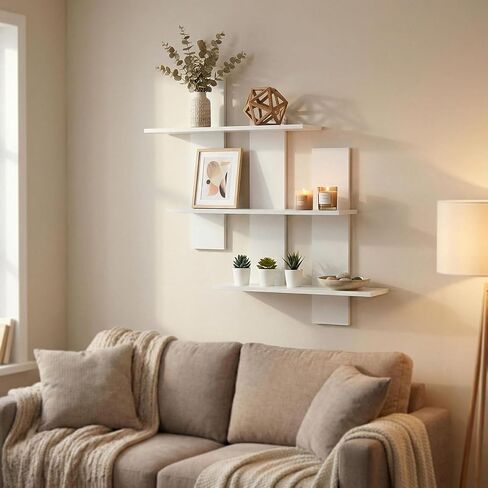 White Floating Shelves for Wall Rectangular Wood-Plastic Wall Shelves Small Display Shelf for Bedroom and Bathroom Decor Storage Shelves for Toys and Figures in Saudi Arabia