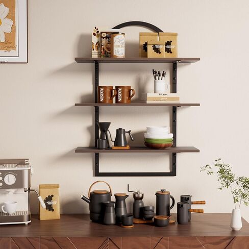 Floating Shelf for Wall - 3 Tier 24"x 31.5" Shelves for Room Wall for Bathroom, Bedroom, Toilet, Kitchen, Living Room, Office, Rustic Brown in Saudi Arabia