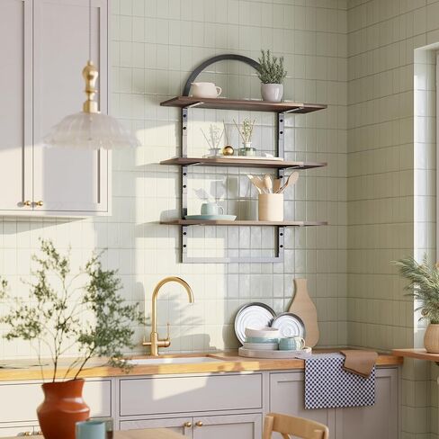 Floating Shelf for Wall - 3 Tier 24"x 31.5" Shelves for Room Wall for Bathroom, Bedroom, Toilet, Kitchen, Living Room, Office, Rustic Brown in Saudi Arabia
