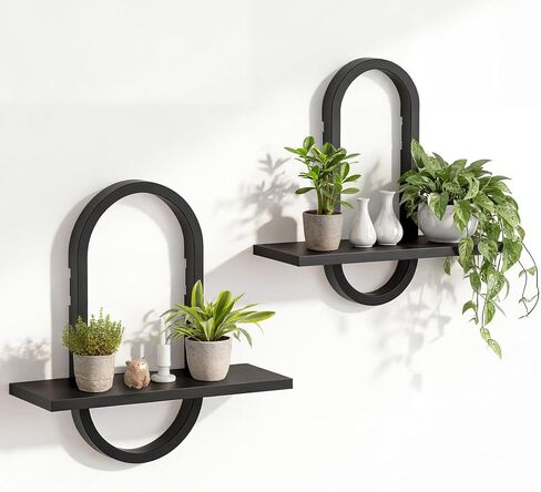KALYLOC Floating Shelves for Wall, Hanging Shelves Wall Shelf for Plants, Decorative Wall Mounted Shelves for Living Room Bedroom Bathroom Home Office Kitchen, Black Wood Set of 2 in Saudi Arabia