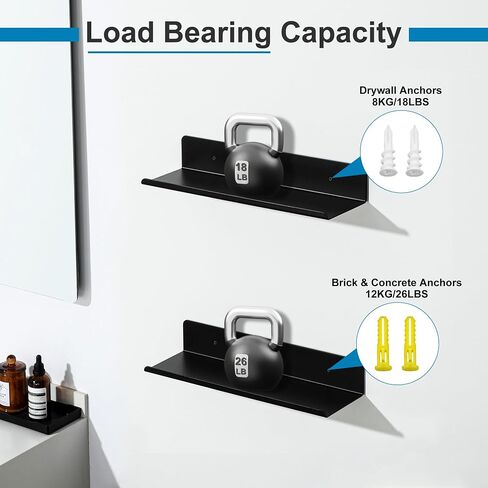 SAYAYO Black Floating Shelves for Wall Storage, 12 Inch Wall Shelves for Bedroom Decor, Display Bathroom Shelf Organizer for Kitchen, Living Room, Office, 2pcs in Saudi Arabia