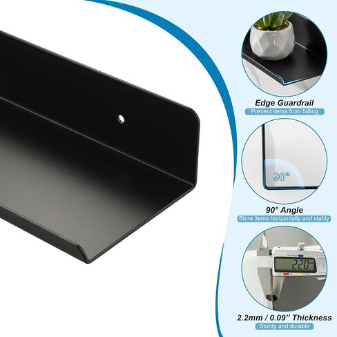 SAYAYO Black Floating Shelves for Wall Storage, 12 Inch Wall Shelves for Bedroom Decor, Display Bathroom Shelf Organizer for Kitchen, Living Room, Office, 2pcs in Saudi Arabia