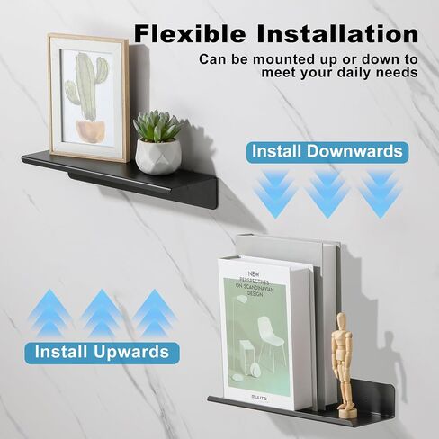 SAYAYO Black Floating Shelves for Wall Storage, 12 Inch Wall Shelves for Bedroom Decor, Display Bathroom Shelf Organizer for Kitchen, Living Room, Office, 2pcs in Saudi Arabia