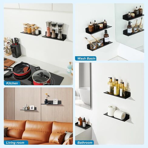 SAYAYO Black Floating Shelves for Wall Storage, 12 Inch Wall Shelves for Bedroom Decor, Display Bathroom Shelf Organizer for Kitchen, Living Room, Office, 2pcs in Saudi Arabia