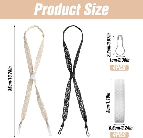 Mabor 2Pcs Hat Straps for Wind, Chin Straps for Hats, Adjustable Beige Black Chin Cord, Lace Sun Hat Cinch Strap with Clips for Women Outdoor Cowboy Straw Hats in Kuwait