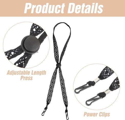 Mabor 2Pcs Hat Straps for Wind, Chin Straps for Hats, Adjustable Beige Black Chin Cord, Lace Sun Hat Cinch Strap with Clips for Women Outdoor Cowboy Straw Hats in Kuwait