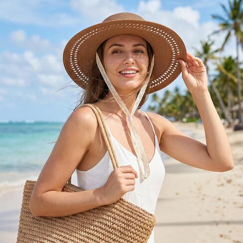Mabor 2Pcs Hat Straps for Wind, Chin Straps for Hats, Adjustable Beige Black Chin Cord, Lace Sun Hat Cinch Strap with Clips for Women Outdoor Cowboy Straw Hats in Kuwait