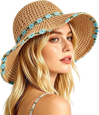 Summer Straw Beach Sun Hats for Women Floppy Wide Brim Travel Bucket Hat Foldable Packable in Saudi Arabia