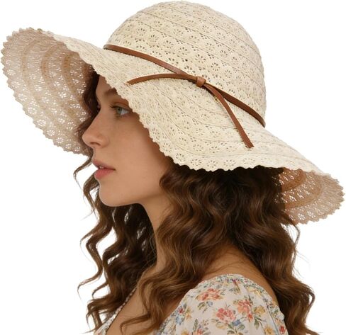 Womens Beach Sun Hats for Summer, Floppy Packable Wide Brim Hat for Vacation Travel in Kuwait