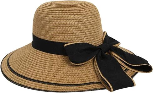 Straw Sun Hats for Women Wide Brim Elegant Black Bow Summer Floppy Hat Breathable Woven Headwear for Beach Vacation in Kuwait
