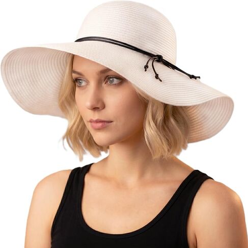 Floppy Summer Wide Brim Sun Hat for Women Straw-Style Lightweight Packable UV SPF 80 Beach Hat in Saudi Arabia
