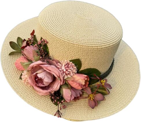 Women's Wide Brim Sun Hat Flower Wide Brim Summer Beach Hand Woven Straw Hat UPF 50+ UV Sunscreen Fisherman's in Saudi Arabia