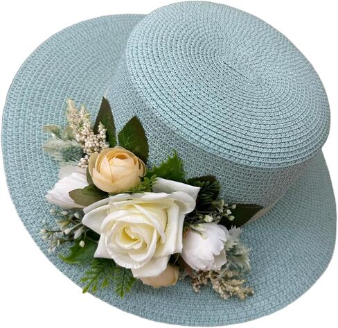 Women's Wide Brim Sun Hat Flower Wide Brim Summer Beach Hand Woven Straw Hat UPF 50+ UV Sunscreen Fisherman's in Saudi Arabia