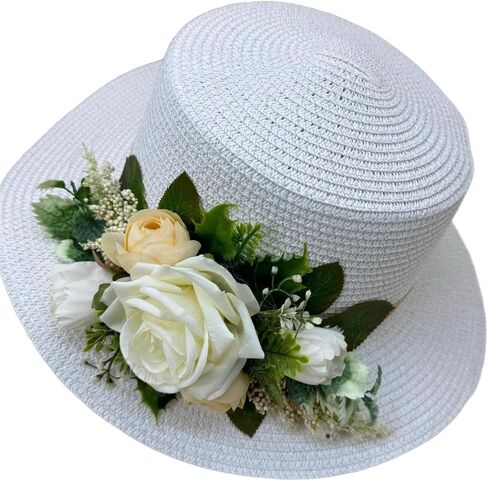 Women's Wide Brim Sun Hat Flower Wide Brim Summer Beach Hand Woven Straw Hat UPF 50+ UV Sunscreen Fisherman's in Saudi Arabia