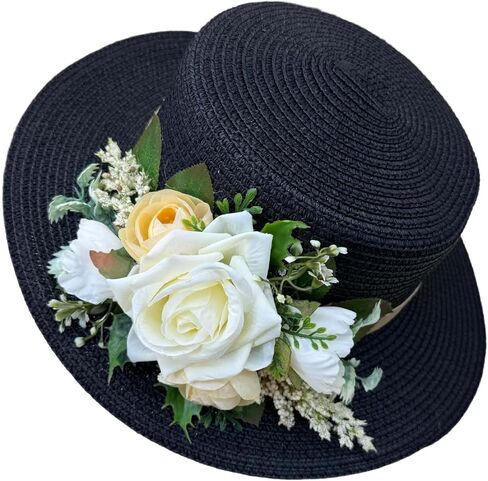 Women's Wide Brim Sun Hat Flower Wide Brim Summer Beach Hand Woven Straw Hat UPF 50+ UV Sunscreen Fisherman's in Saudi Arabia