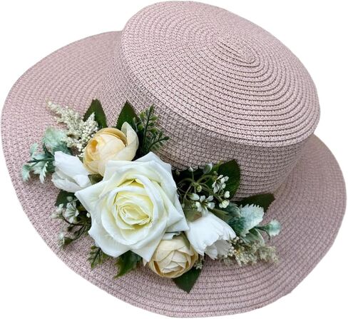 Women's Wide Brim Sun Hat Flower Wide Brim Summer Beach Hand Woven Straw Hat UPF 50+ UV Sunscreen Fisherman's in Saudi Arabia