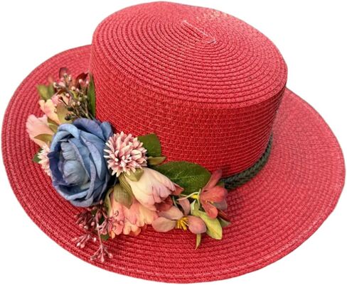 Women's Wide Brim Sun Hat Flower Wide Brim Summer Beach Hand Woven Straw Hat UPF 50+ UV Sunscreen Fisherman's in Saudi Arabia