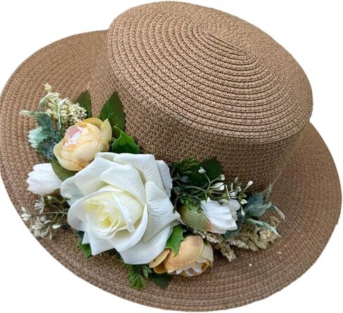Women's Wide Brim Sun Hat Flower Wide Brim Summer Beach Hand Woven Straw Hat UPF 50+ UV Sunscreen Fisherman's in Saudi Arabia