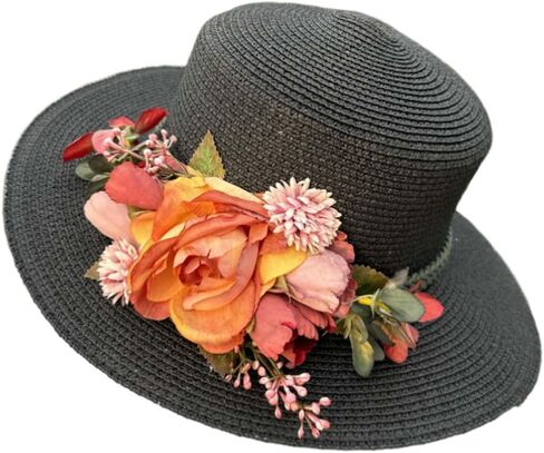 Women's Wide Brim Sun Hat Flower Wide Brim Summer Beach Hand Woven Straw Hat UPF 50+ UV Sunscreen Fisherman's in Saudi Arabia