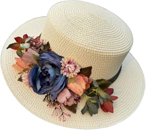 Women's Wide Brim Sun Hat Flower Wide Brim Summer Beach Hand Woven Straw Hat UPF 50+ UV Sunscreen Fisherman's in Saudi Arabia