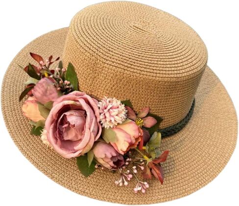 Women's Wide Brim Sun Hat Flower Wide Brim Summer Beach Hand Woven Straw Hat UPF 50+ UV Sunscreen Fisherman's in Saudi Arabia