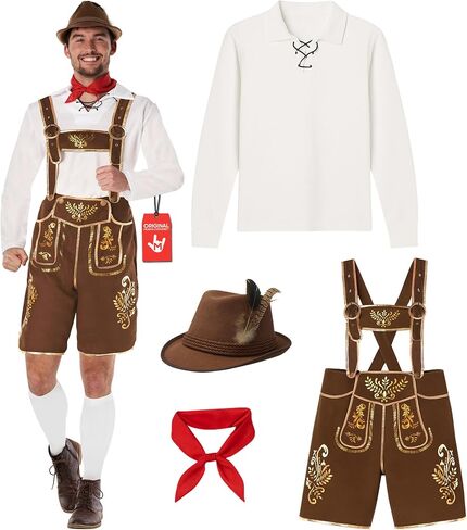 زي Morph Lederhosen للرجال، أزياء مهرجان أكتوبر للرجال، زي المهرجان الألماني، أزياء الهالوين للرجال in Kuwait
