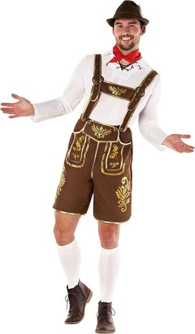 زي Morph Lederhosen للرجال، أزياء مهرجان أكتوبر للرجال، زي المهرجان الألماني، أزياء الهالوين للرجال in Kuwait