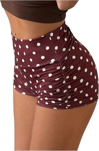 SOLY HUX Women's Polka Dots Biker Shorts Ruched Elastic High Waisted Athletic Workout Running Yoga Shorts in Kuwait