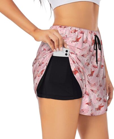 Women's Running Shorts 2 in 1 with Pockets Yoga Shorts for Athletic Workout Sports Gym Hiking Biker Shorts in Saudi Arabia