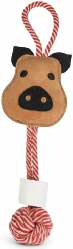Pig Shaped Premium Natural Suede Leather & Rope Chew Toy with Bone for Medium to Large Dogs in Kuwait