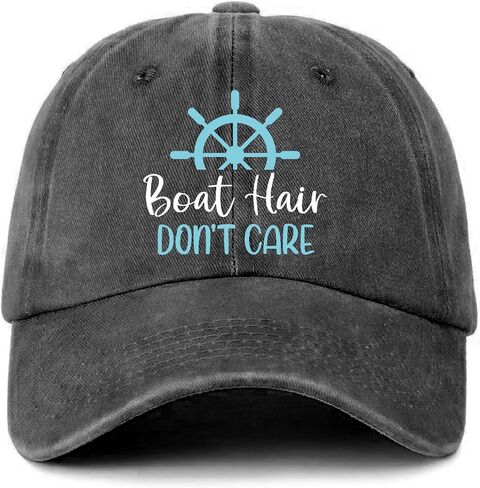 Funny Boating Hats Boat Hair Don't Care Printed Cotton Adjustable Baseball Caps Women's Distressed Washed Black Baseball Hats Trendy Birthday Gifts for Dad Grandpa Friend Neighbor Fisherman in Saudi Arabia