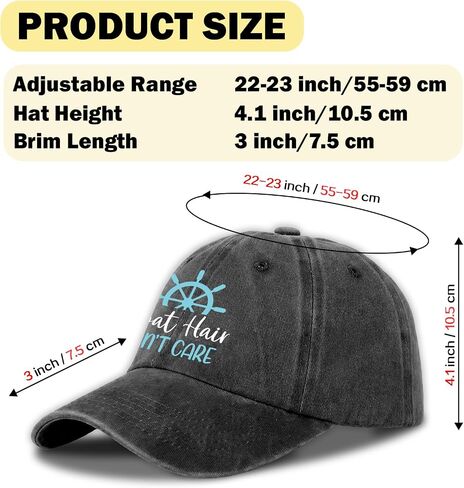 Funny Boating Hats Boat Hair Don't Care Printed Cotton Adjustable Baseball Caps Women's Distressed Washed Black Baseball Hats Trendy Birthday Gifts for Dad Grandpa Friend Neighbor Fisherman in Saudi Arabia