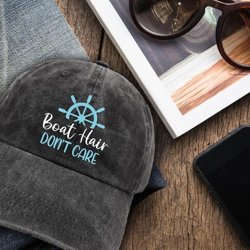Funny Boating Hats Boat Hair Don't Care Printed Cotton Adjustable Baseball Caps Women's Distressed Washed Black Baseball Hats Trendy Birthday Gifts for Dad Grandpa Friend Neighbor Fisherman in Saudi Arabia