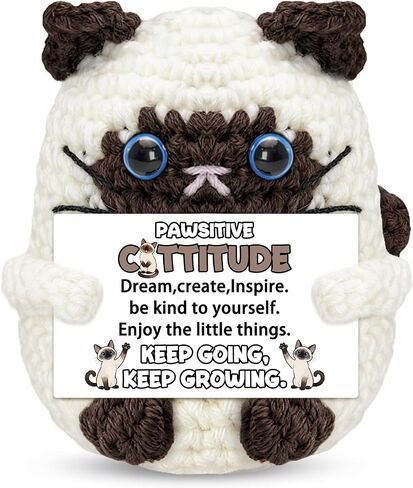 Funny Cat Gifts for Women Men Cat Lovers Handmade Crochet Cat Stuffed Animals Emotional Positive Support Gift for Coworker Friend Birthday Easter Day Graduation Home Desk Decor in Saudi Arabia