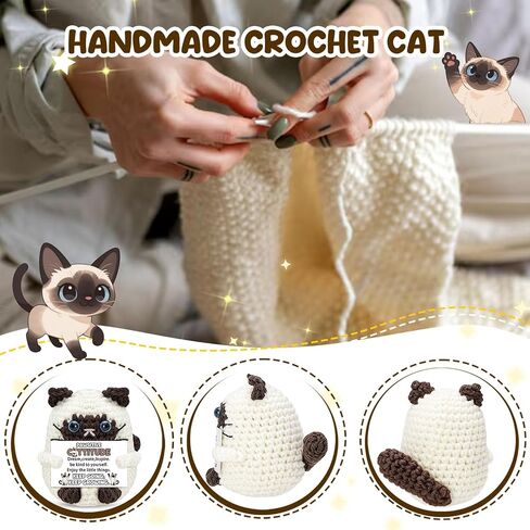 Funny Cat Gifts for Women Men Cat Lovers Handmade Crochet Cat Stuffed Animals Emotional Positive Support Gift for Coworker Friend Birthday Easter Day Graduation Home Desk Decor in Saudi Arabia