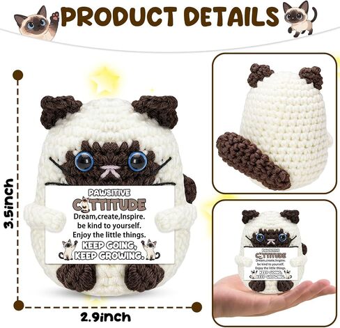 Funny Cat Gifts for Women Men Cat Lovers Handmade Crochet Cat Stuffed Animals Emotional Positive Support Gift for Coworker Friend Birthday Easter Day Graduation Home Desk Decor in Saudi Arabia